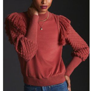 Anthropologie DOLAN Fringed Sweater Cocoa Red Brown Large